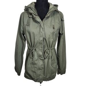 Ambiance Outerwear Women Olive Green Drawstring Hooded Utility Jacket L